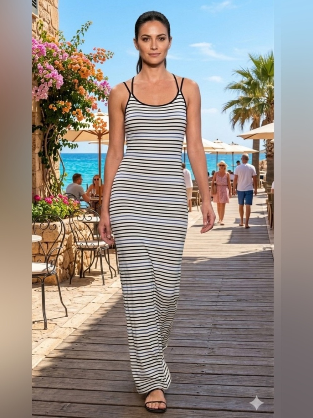 White House Black Market Black & White Striped Tank Maxi. Size: S